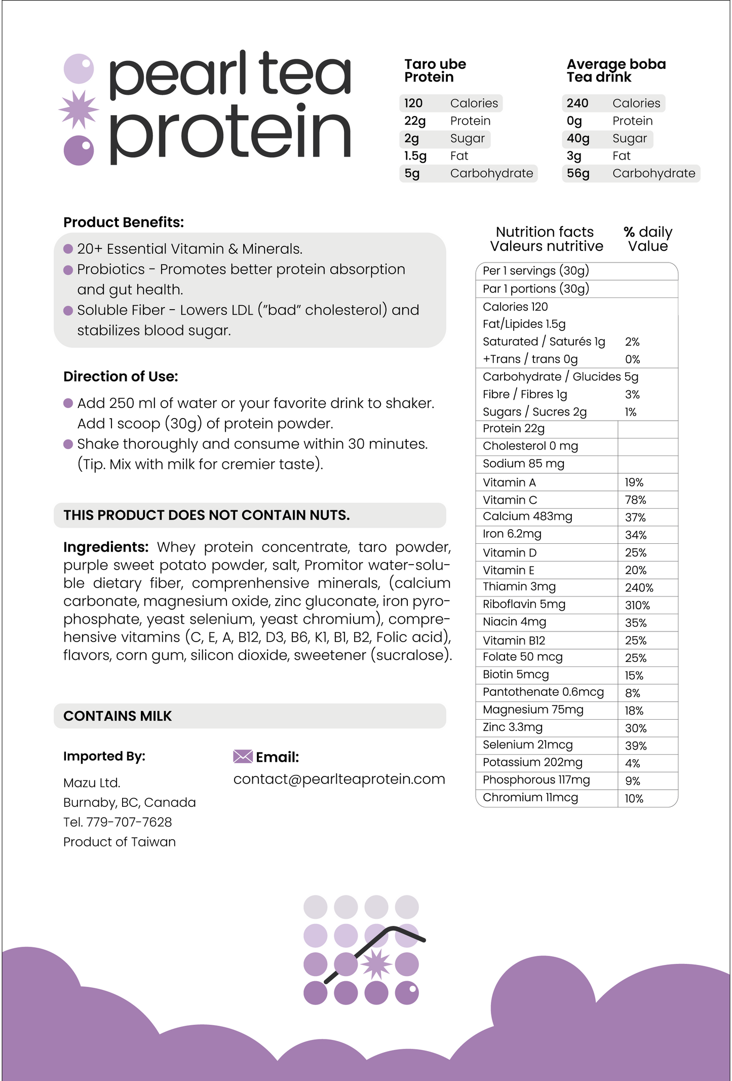 Taro Milk Tea Protein Powder Combo - 120g + 24oz Logo Shaker